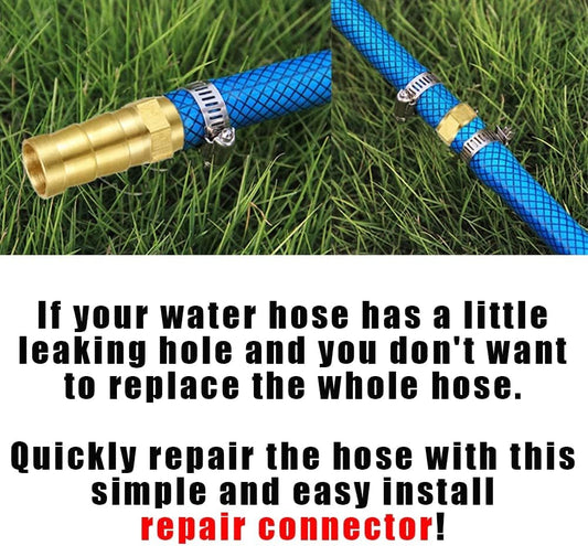 3PCS Solid Brass 5/8" Hose Repair Connectors with Stainless Steel Clamps Small Garden Water Hose End Parts V1258-DP02-B-462