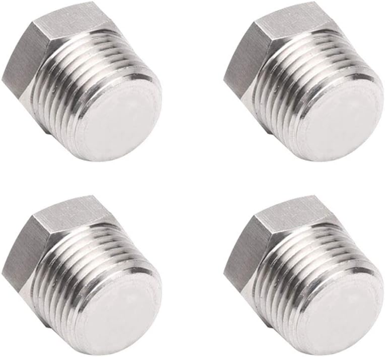 4Pcs Stainless Steel Outer Hex Thread Socket Pipe Plug Fitting 1/4" NPT Male V1258-DP02-B-463