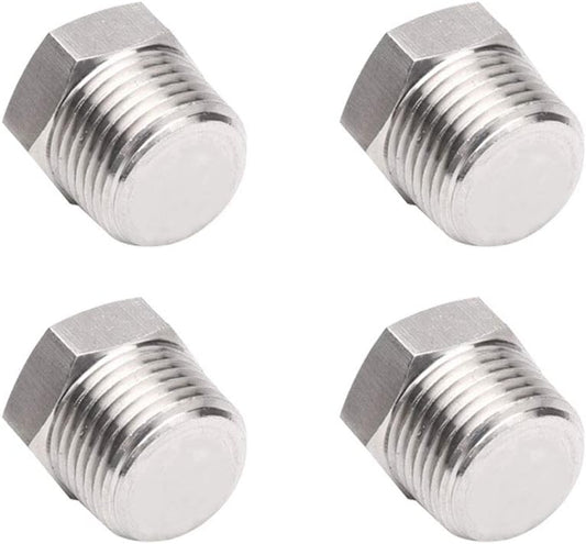 4Pcs Stainless Steel Outer Hex Thread Socket Pipe Plug Fitting 1/4" NPT Male V1258-DP02-B-463