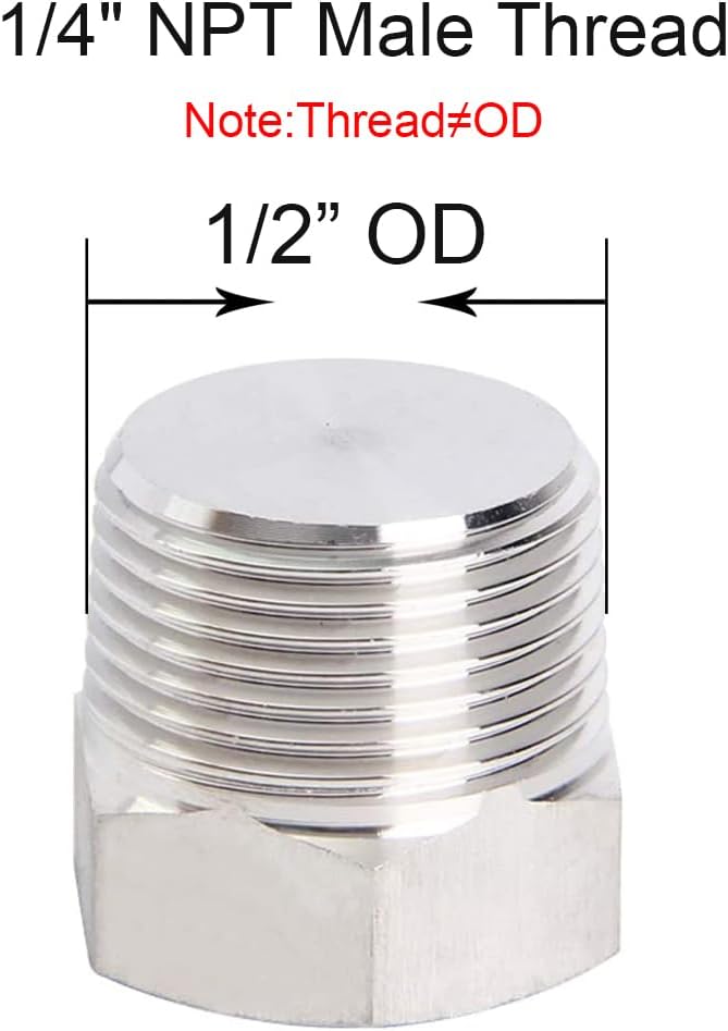 4Pcs Stainless Steel Outer Hex Thread Socket Pipe Plug Fitting 1/4" NPT Male V1258-DP02-B-463