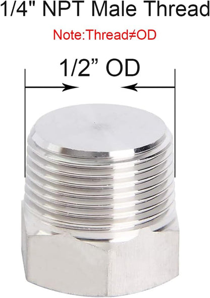 4Pcs Stainless Steel Outer Hex Thread Socket Pipe Plug Fitting 1/4" NPT Male V1258-DP02-B-463