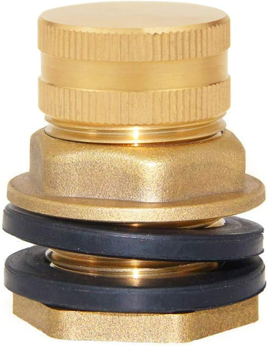 Brass Male Garden Hose Bulkhead Fitting with Plugs,1/2" Female 3/4" GHT Male Water Tank Connector Threaded V1258-DP02-B-464