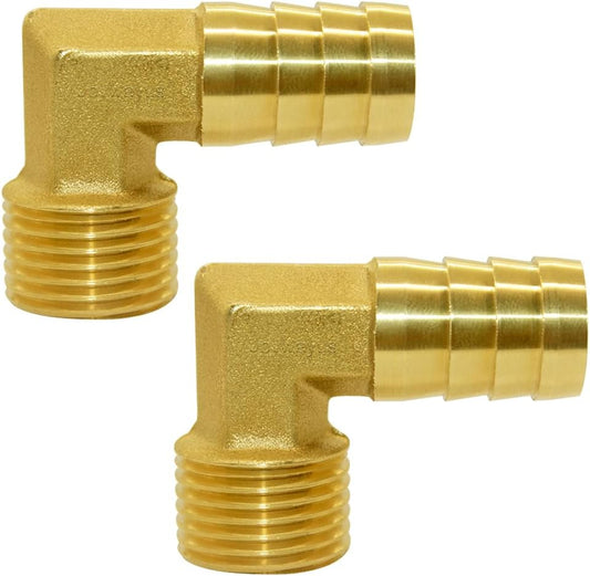 Brass Hose Fitting, 90 Degree Elbow, 1/2" Barb x 3/8" NPT Male Pipe Water/Fuel/Air (Pack of 2) V1258-DP02-B-466