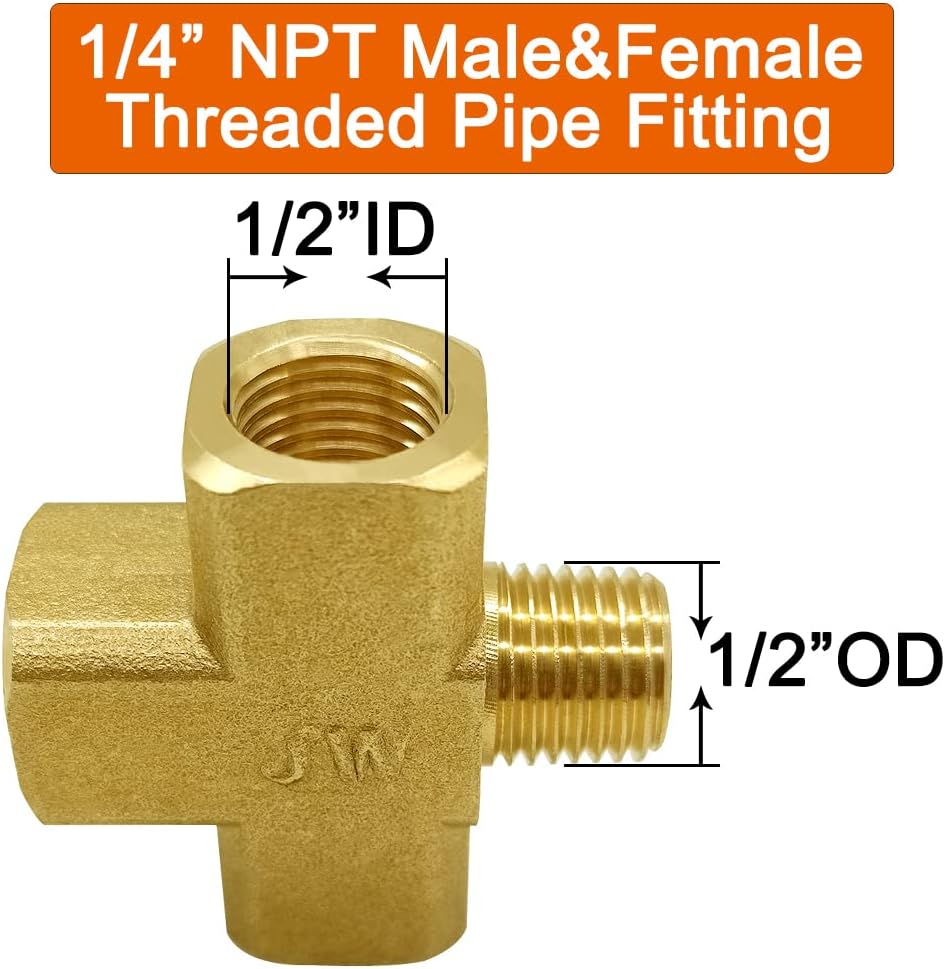 Brass 1/4" NPT Female x Male 4-Way Pipe Fitting Adapter Tube Coupler Connector Water Gas Oil V1258-DP02-B-469