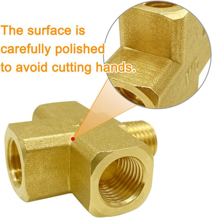 Brass 1/4" NPT Female x Male 4-Way Pipe Fitting Adapter Tube Coupler Connector Water Gas Oil V1258-DP02-B-469