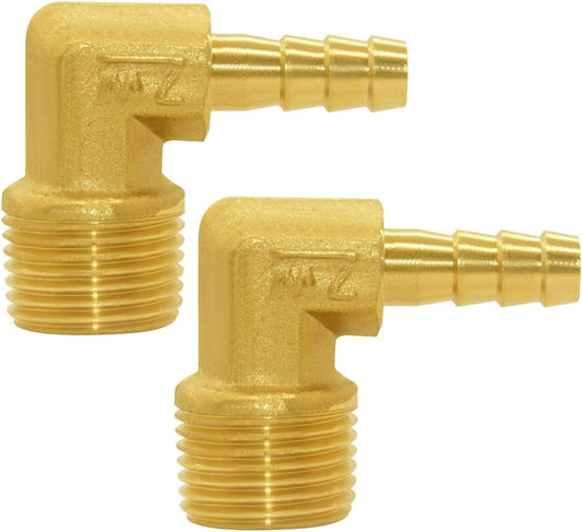 Brass Hose Fitting,90 Degree Elbow,1/4" Barb x 3/8" NPT Male Pipe Water/Fuel/Air (Pack of 2) V1258-DP02-B-470