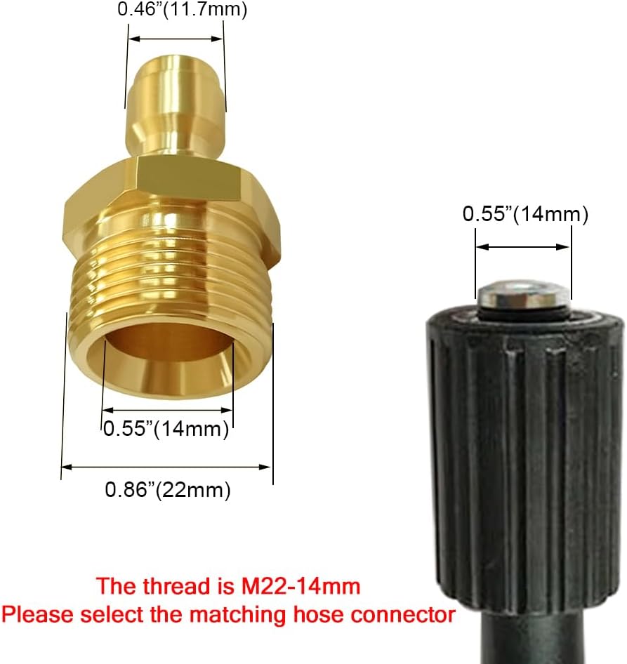 Pressure Washer Coupler M22-14mm Male Thread to 1/4" Quick Connector Plug Fitting for High Pressure Water Gun V1258-DP02-B-476