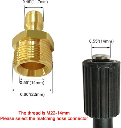 Pressure Washer Coupler M22-14mm Male Thread to 1/4" Quick Connector Plug Fitting for High Pressure Water Gun V1258-DP02-B-476