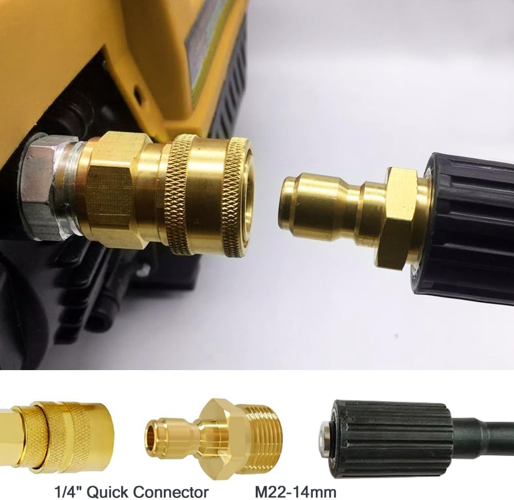 Pressure Washer Coupler M22-14mm Male Thread to 1/4" Quick Connector Plug Fitting for High Pressure Water Gun V1258-DP02-B-476