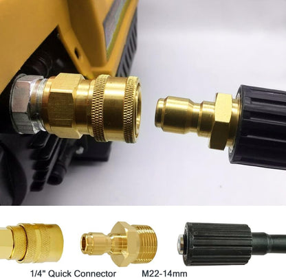 Pressure Washer Coupler M22-14mm Male Thread to 1/4" Quick Connector Plug Fitting for High Pressure Water Gun V1258-DP02-B-476