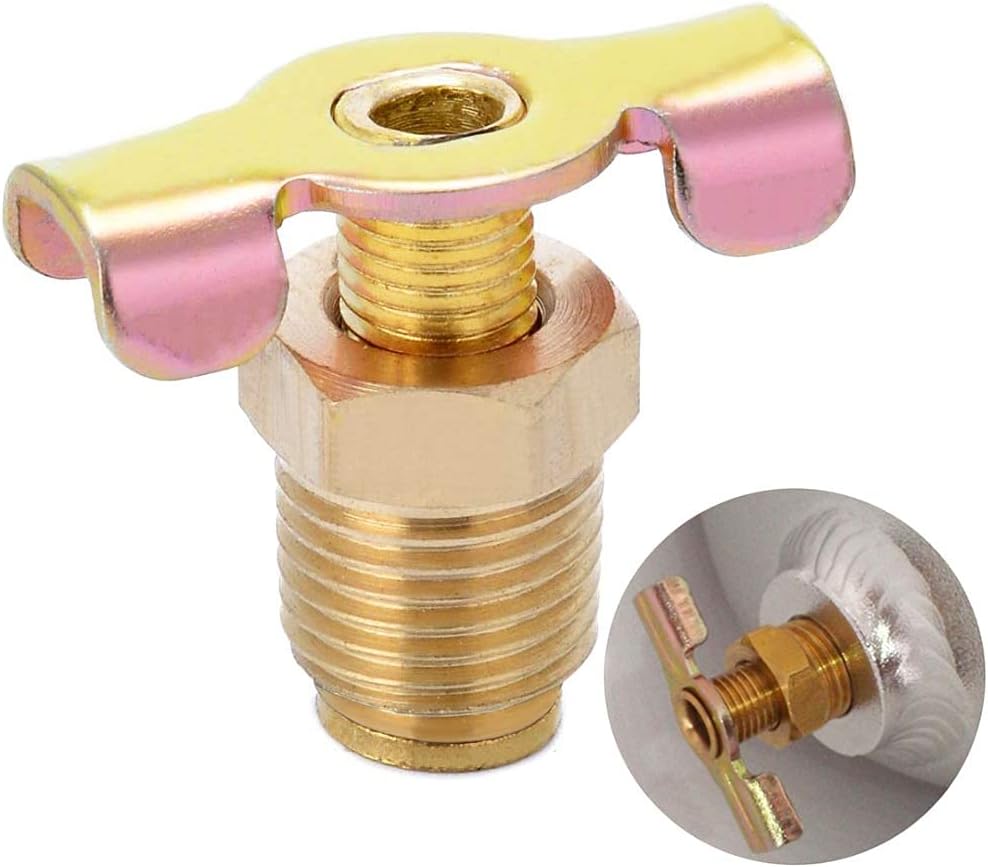 Brass Wing Style Drain Cock 1/4" NPT Male External Drain Switch Air Hose Fitting With Handle (Pack of 2) V1258-DP02-B-477