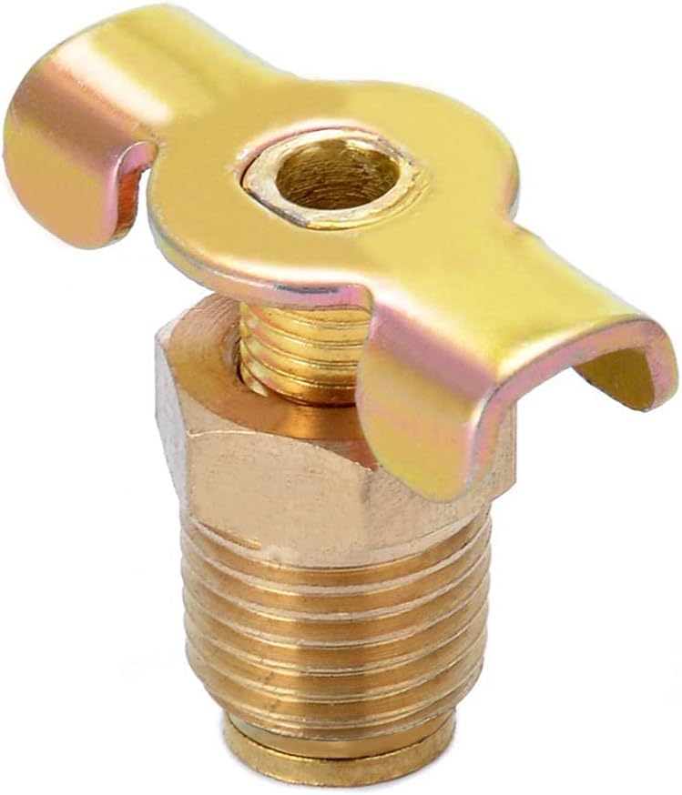 Brass Wing Style Drain Cock 1/4" NPT Male External Drain Switch Air Hose Fitting With Handle (Pack of 2) V1258-DP02-B-477