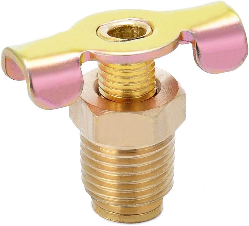 Brass Wing Style Drain Cock 1/4" NPT Male External Drain Switch Air Hose Fitting With Handle (Pack of 2) V1258-DP02-B-477