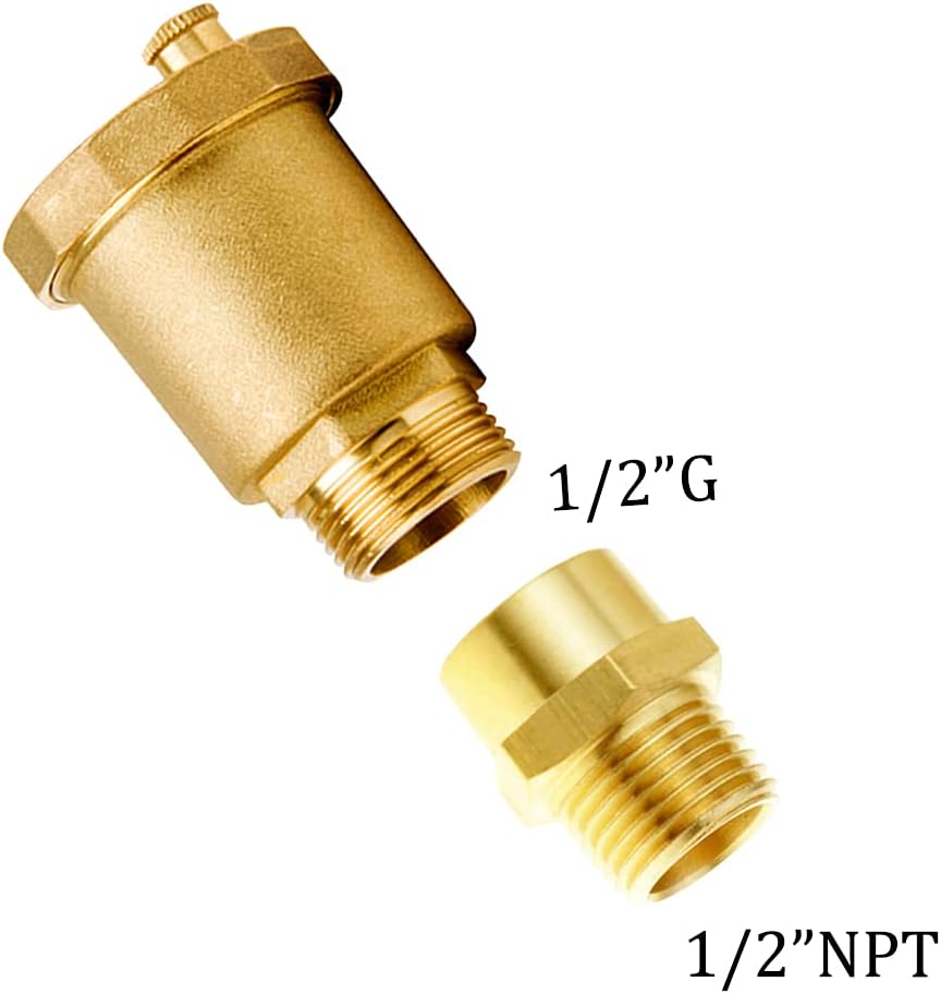 Brass Automatic Float Valve Kit 1/2"G Air Bleeder Release Vent Valve & 1/2"G Female x 1/2"NPT Male Pipe V1258-DP02-B-480