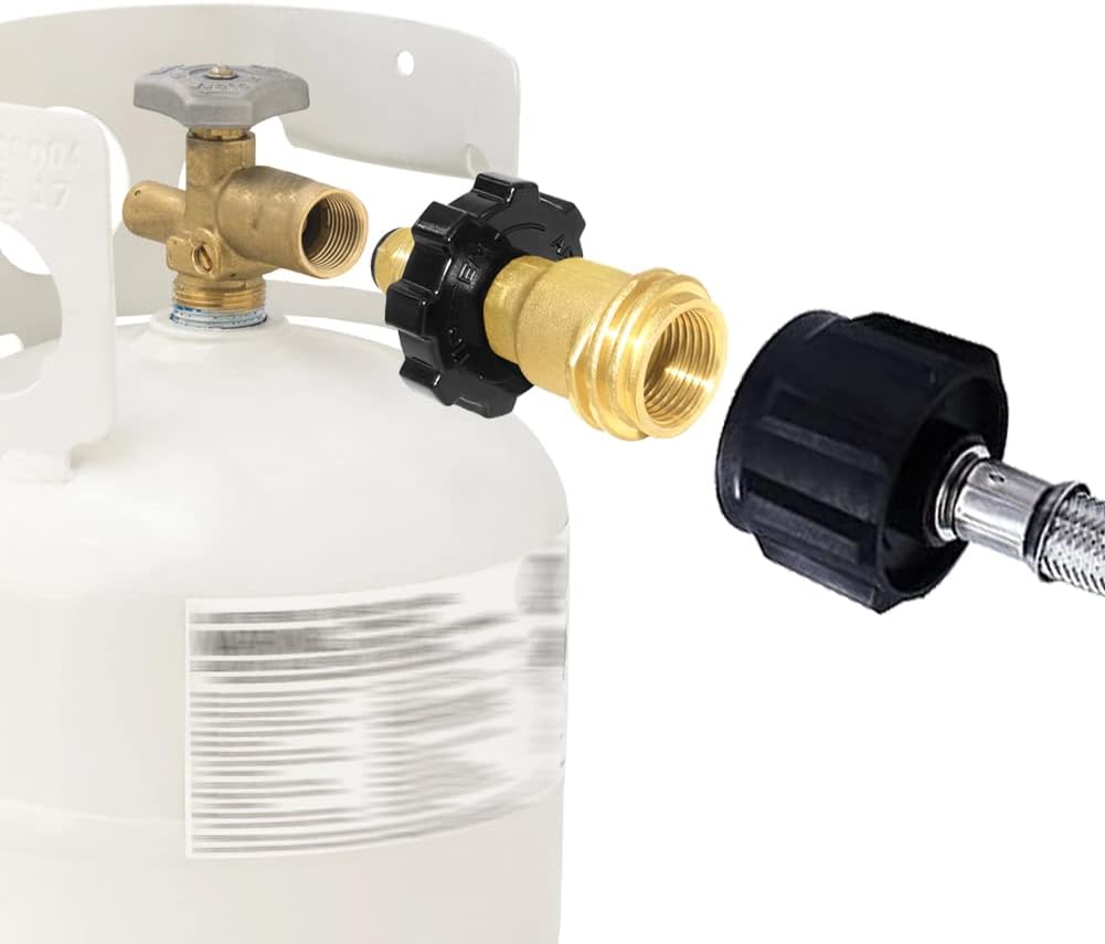 Universal Propane Tank Adapter Converts POL to QCC1 / Type 1,Brass Valve Control Safety Device Propane Hose V1258-DP02-B-483