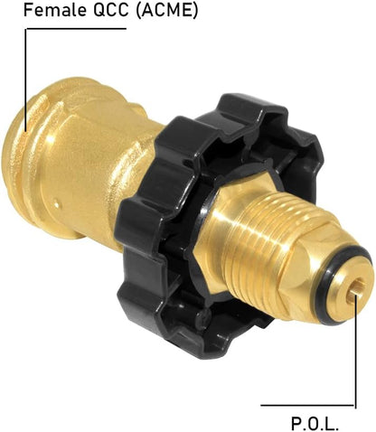 Universal Propane Tank Adapter Converts POL to QCC1 / Type 1,Brass Valve Control Safety Device Propane Hose V1258-DP02-B-483
