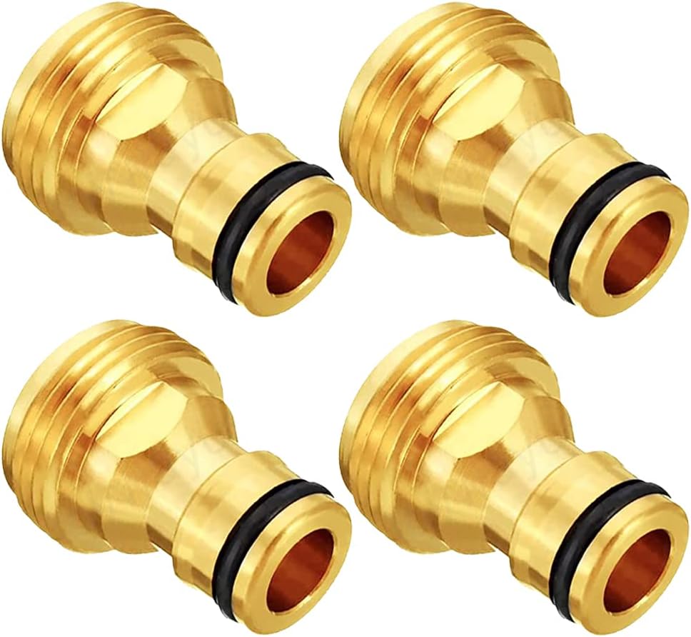 3/4" GHT Male Garden Hose Quick Connect Adapter Brass Connect Fitting(Pack of 4) V1258-DP02-B-492