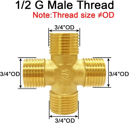 Brass 1/2"G Male 4-Way Pipe Fitting Adapter Tube Coupler Connector Water Gas Oil V1258-DP02-B-502