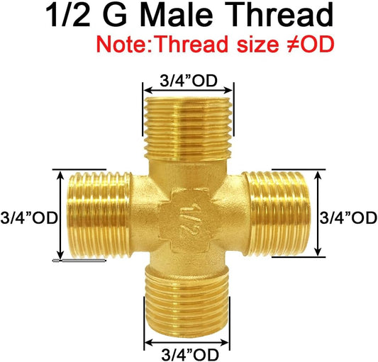 Brass 1/2"G Male 4-Way Pipe Fitting Adapter Tube Coupler Connector Water Gas Oil V1258-DP02-B-502