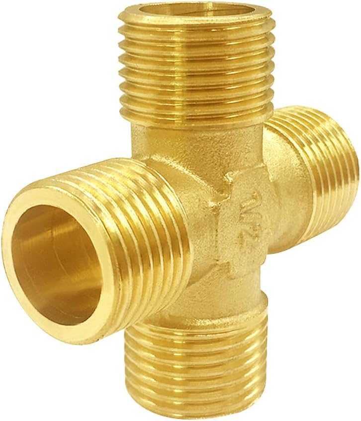 Brass 1/2"G Male 4-Way Pipe Fitting Adapter Tube Coupler Connector Water Gas Oil V1258-DP02-B-502
