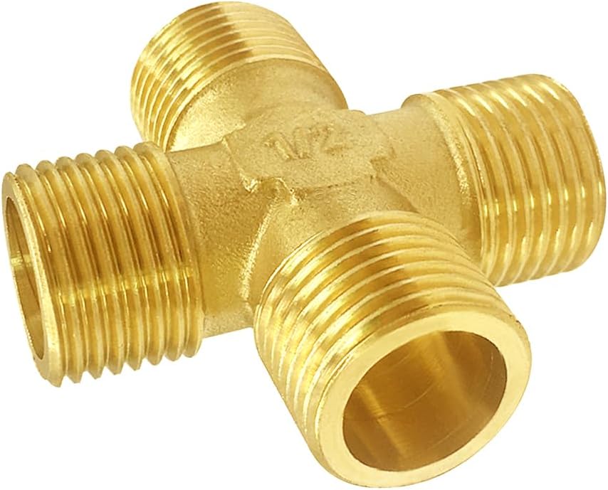 Brass 1/2"G Male 4-Way Pipe Fitting Adapter Tube Coupler Connector Water Gas Oil V1258-DP02-B-502