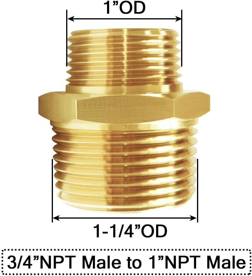 3/4" NPT Male x 1" NPT Male Brass Pipe Fitting Adapter V1258-DP02-B-506