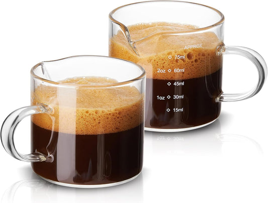 2 Pack Measuring Cups, 75ML Espresso Cups with Handle, Espresso Shot Glasses with V-Shaped Mouth, Clear V1258-DP02-B-51