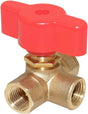 3-Way (L-Port) 1/4"NPT Female Brass Ball Valve Anti-Rust Forged Brass Shut Off Valve Fitting with Red Plastic V1258-DP02-B-511