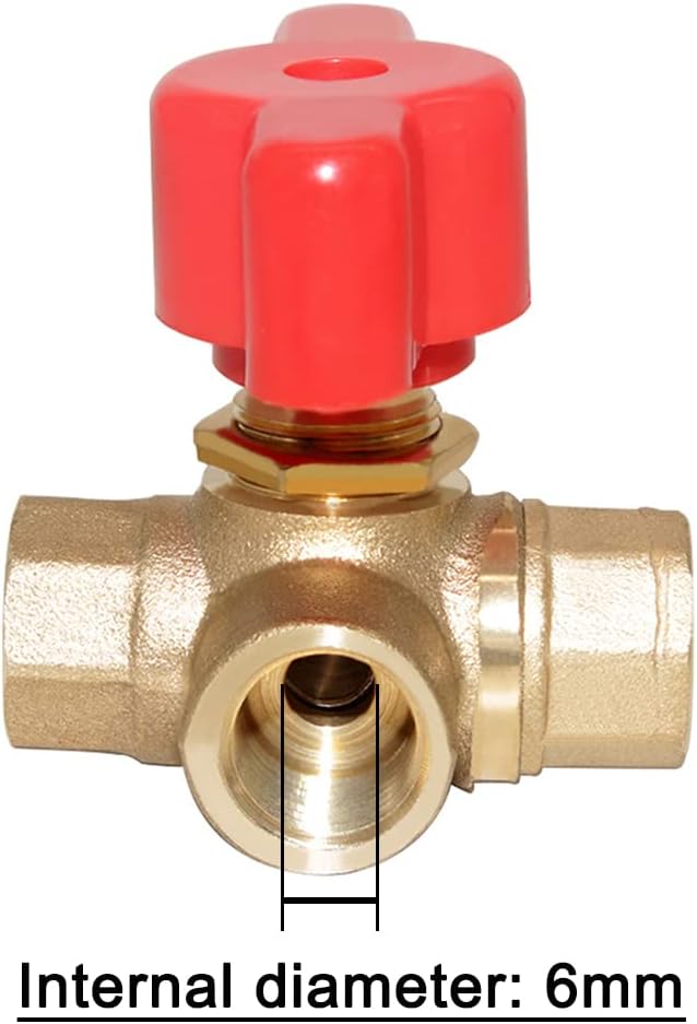 3-Way (L-Port) 1/4"NPT Female Brass Ball Valve Anti-Rust Forged Brass Shut Off Valve Fitting with Red Plastic V1258-DP02-B-511