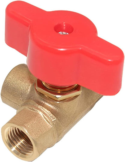 3-Way (L-Port) 1/4"NPT Female Brass Ball Valve Anti-Rust Forged Brass Shut Off Valve Fitting with Red Plastic V1258-DP02-B-511