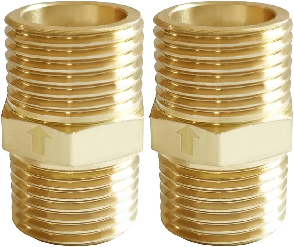 Brass Check Valve 1/2" Male to 1/2" Male Thread One Way Non Return Backflow Preventer Check Valves (Pack of 2) V1258-DP02-B-516