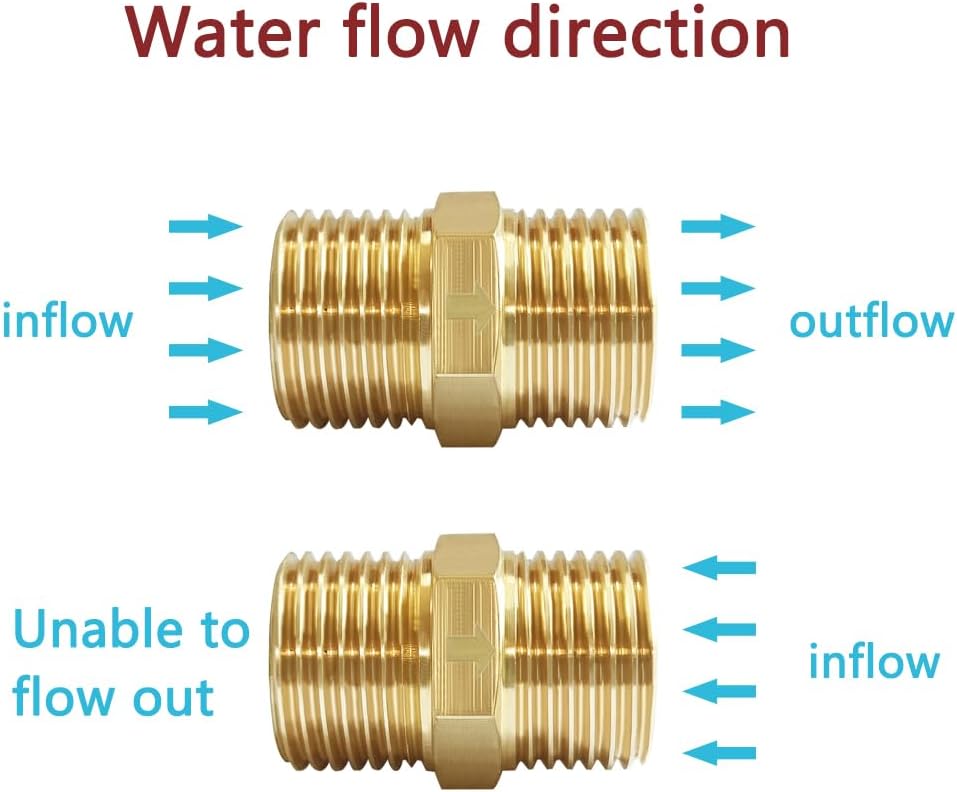 Brass Check Valve 1/2" Male to 1/2" Male Thread One Way Non Return Backflow Preventer Check Valves (Pack of 2) V1258-DP02-B-516