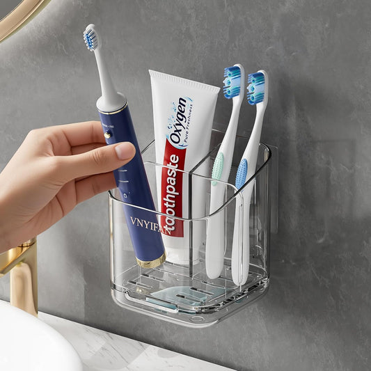 Toothbrush Holders for Bathrooms, 3 Slots Detachable Electric Toothbrush Holder Wall Mounted with Divider, V1258-DP02-B-52