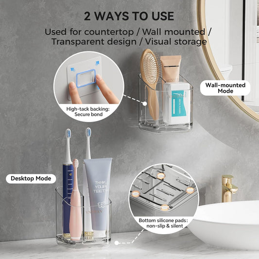 Toothbrush Holders for Bathrooms, 3 Slots Detachable Electric Toothbrush Holder Wall Mounted with Divider, V1258-DP02-B-52