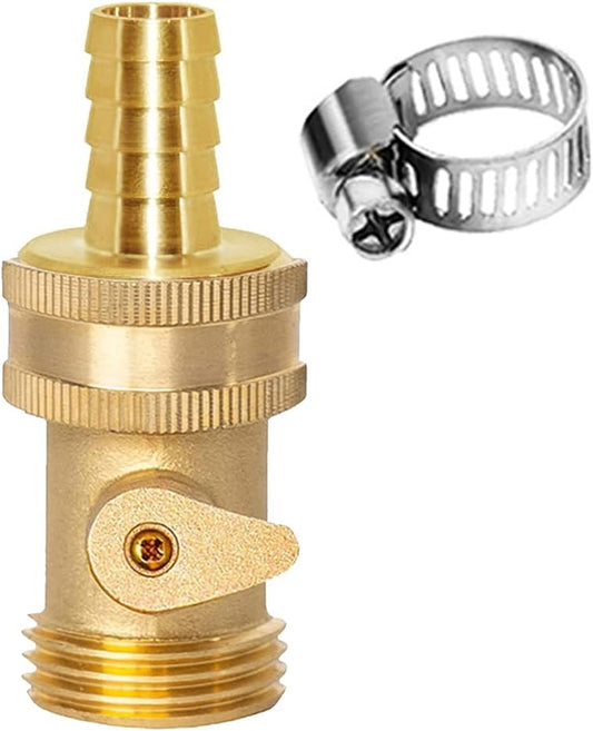Brass 3/4" GHT Shut-Off Ball Valve and 5/8" Barb Garden Water Hose Connector with Clamp Fittings for V1258-DP02-B-533