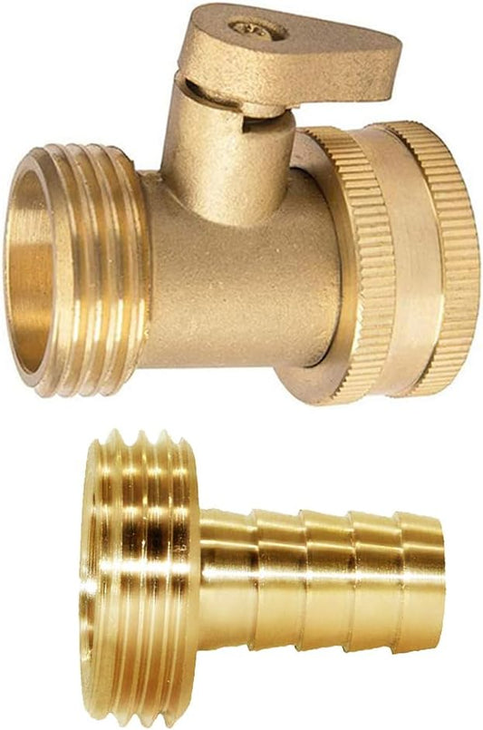 Brass 3/4" GHT Shut-Off Ball Valve and 5/8" Barb Garden Water Hose Connector with Clamp Fittings for V1258-DP02-B-533