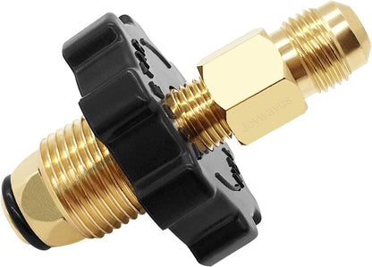 Brass Soft Nose POL Propane Gas LP Tank Adapter with 1/4" NPT Male Fitting and 3/8" Flare Male Adapter Full V1258-DP02-B-538