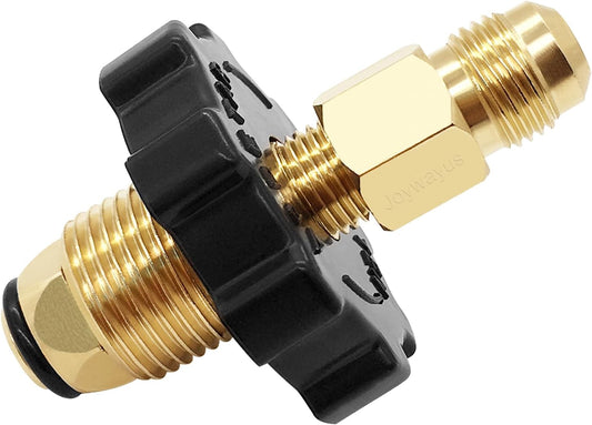 Brass Soft Nose POL Propane Gas LP Tank Adapter with 1/4" NPT Male Fitting and 3/8" Flare Male Adapter Full V1258-DP02-B-538