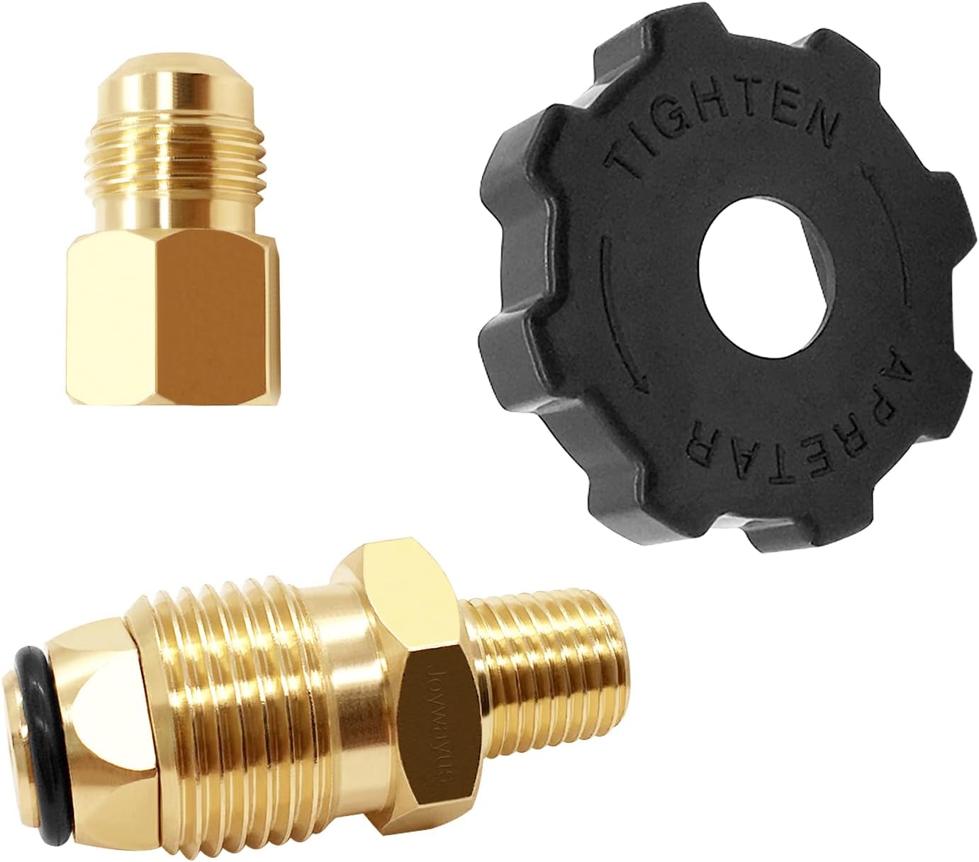 Brass Soft Nose POL Propane Gas LP Tank Adapter with 1/4" NPT Male Fitting and 3/8" Flare Male Adapter Full V1258-DP02-B-538