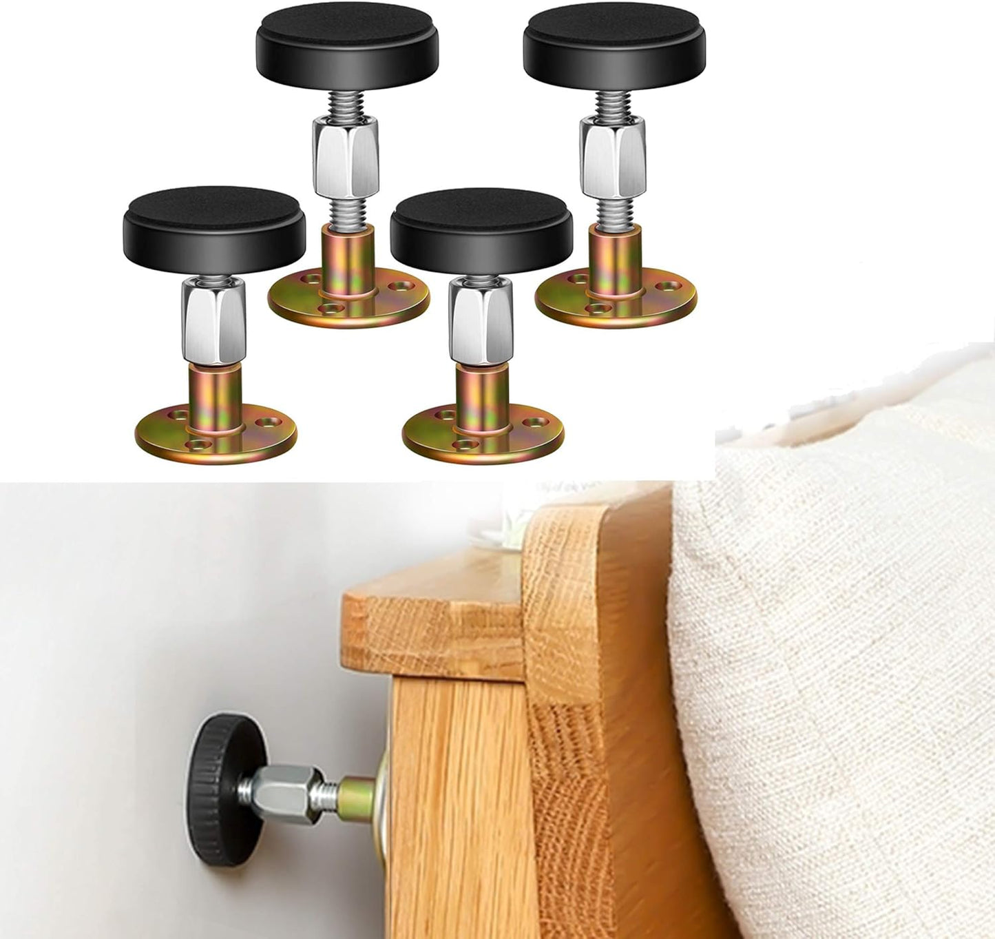 Adjustable Threaded Bed Frame Anti-Shake Tool, Headboard Stoppers, Bedside Anti Shake Tool for Beds Cabinets V1258-DP02-B-54