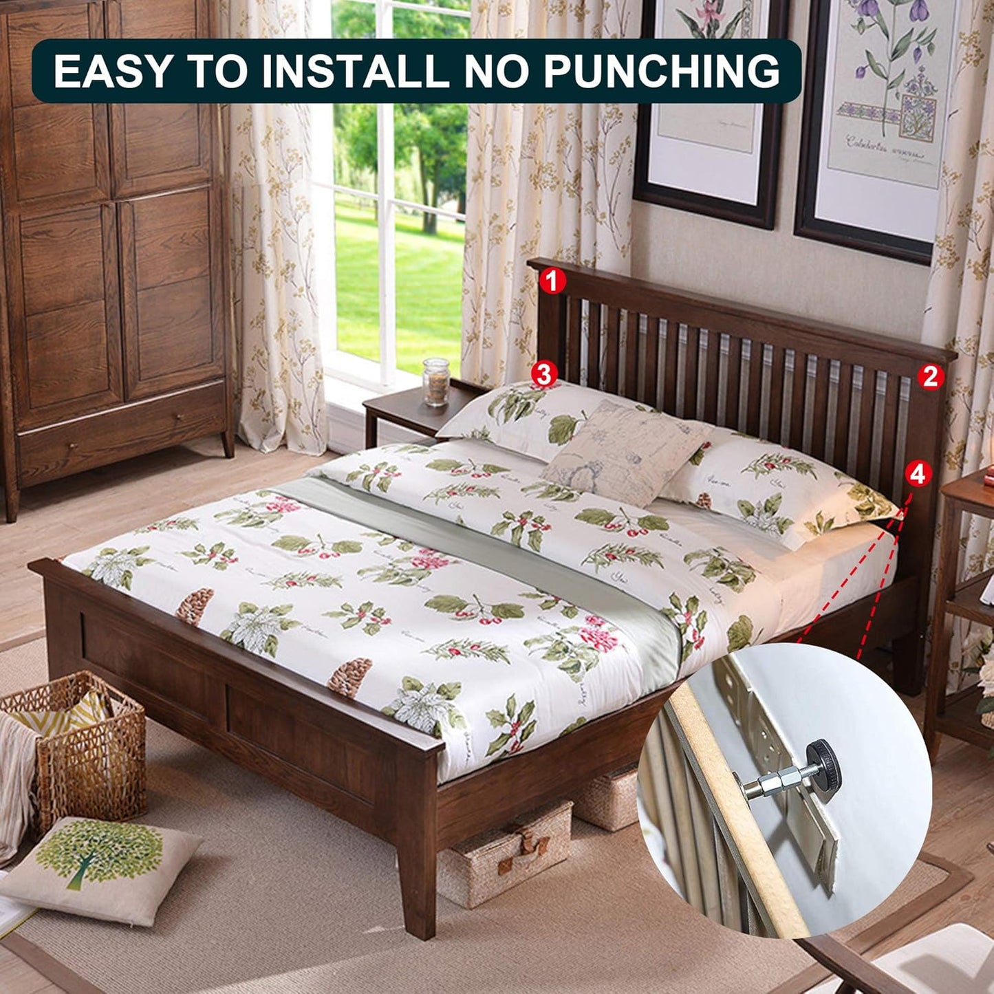 Adjustable Threaded Bed Frame Anti-Shake Tool, Headboard Stoppers, Bedside Anti Shake Tool for Beds Cabinets V1258-DP02-B-54
