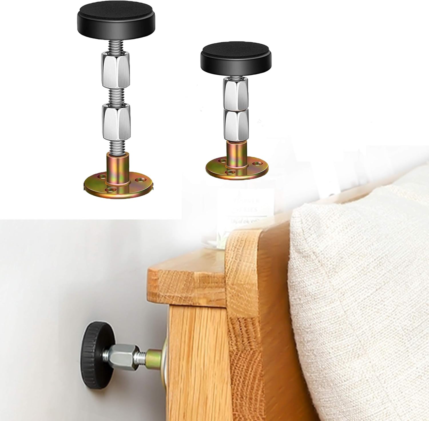 Headboard Stoppers for Wall, Adjustable Iron Bed Frame Anti-Shake Tool, Easy Install, Wall V1258-DP02-B-55
