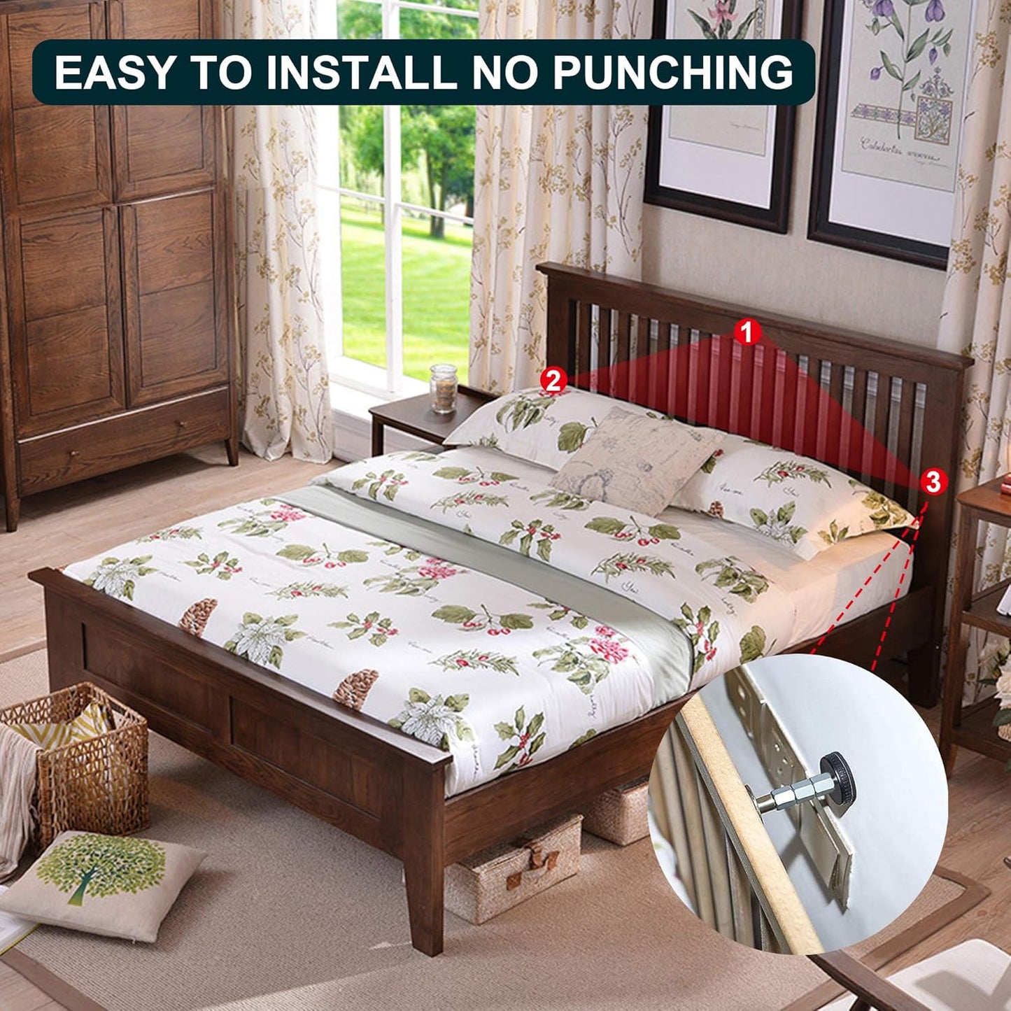 Headboard Stoppers for Wall, Adjustable Iron Bed Frame Anti-Shake Tool, Easy Install, Wall V1258-DP02-B-55