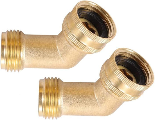 Brass Garden Hose Elbow Connector 45 Degree Hose Elbow Fitting Quick Swivel Connect 3/4" Garden Hose Thread V1258-DP02-B-550