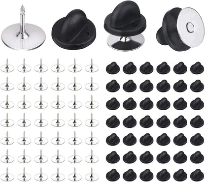 50 Pairs Pin Backings Tie Tacks Blank Pins with Rubber Backings Pinbacks for Crafts (Silver Black, 50 Sets) V1258-DP02-B-564