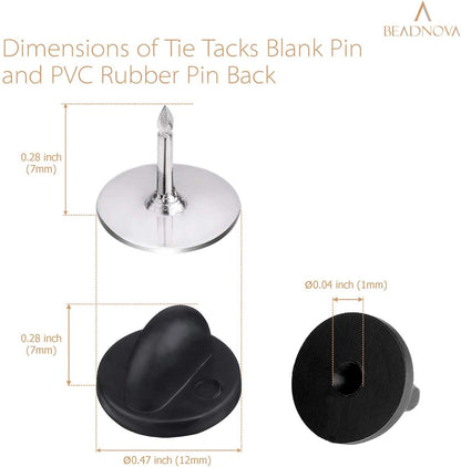 50 Pairs Pin Backings Tie Tacks Blank Pins with Rubber Backings Pinbacks for Crafts (Silver Black, 50 Sets) V1258-DP02-B-564