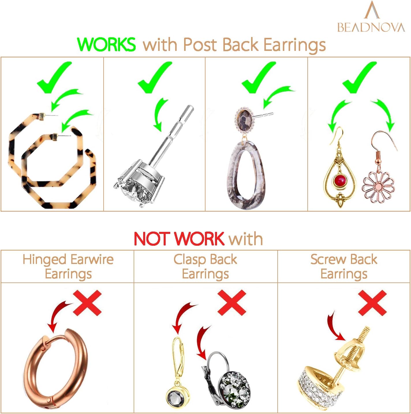 Safety Backs for Earrings Secure Earring Backs Replacements Hypoallergenic Pierced Ear Stud Stoppers for V1258-DP02-B-566
