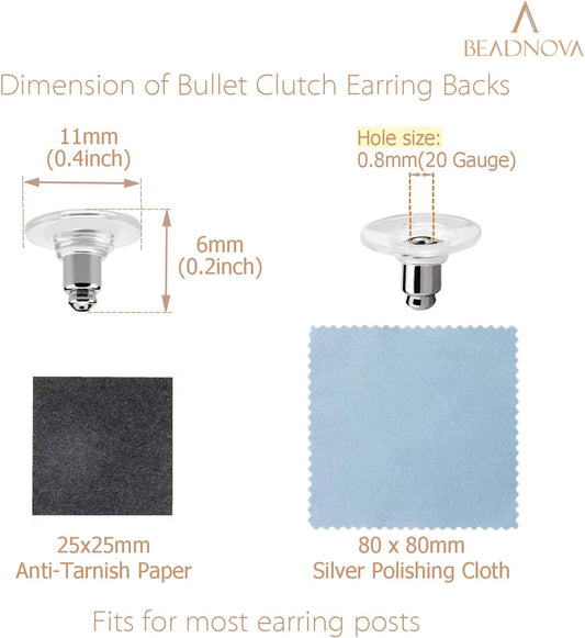 Earring Backs 240pcs Replacements Silver Plated Pierced Hypoallergenic Earring Backs Stoppers Safety Bullet V1258-DP02-B-568