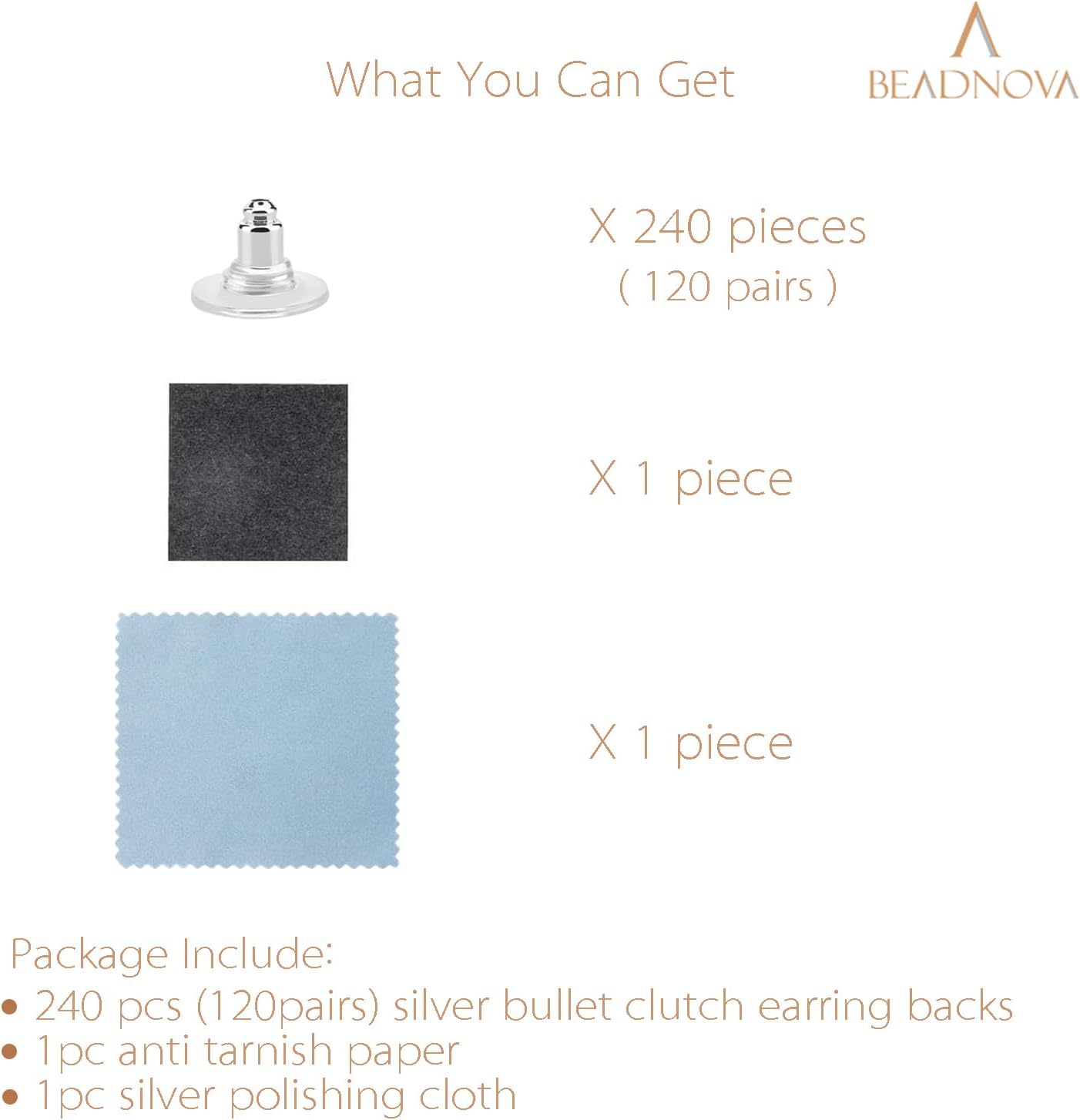 Earring Backs 240pcs Replacements Silver Plated Pierced Hypoallergenic Earring Backs Stoppers Safety Bullet V1258-DP02-B-568