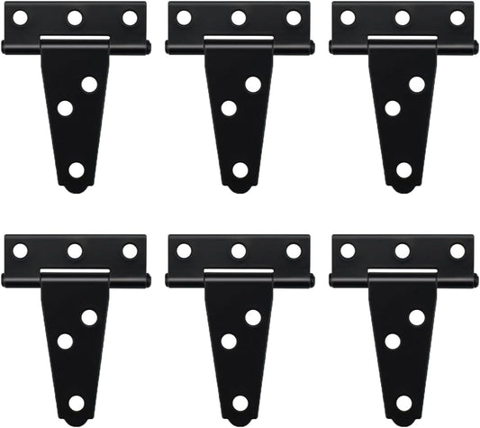 Heavy Duty T Hinge, 6 pcs, 2 Inch, Black, Powder Coated Metal Alloy V1258-DP02-B-57